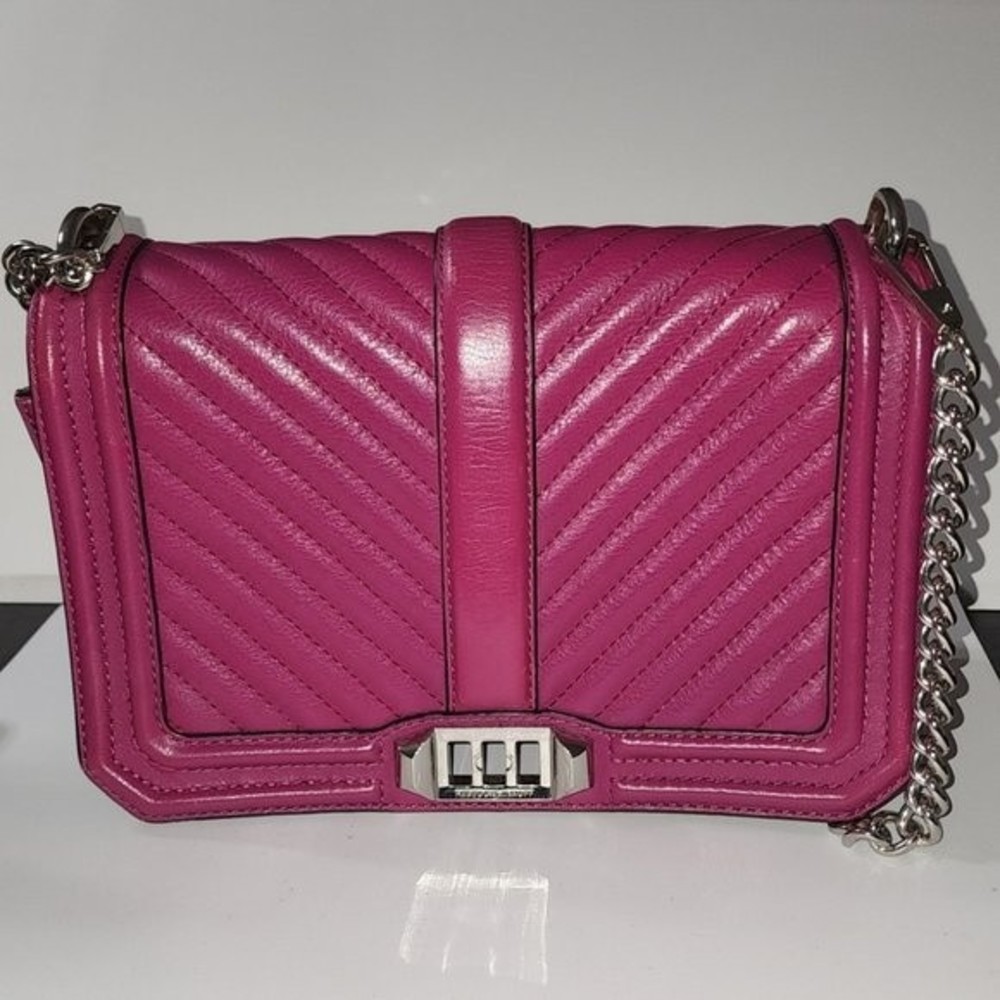 Rebecca Minkoff Small Love Crossbody - Chevron Quilted Leather - Magenta